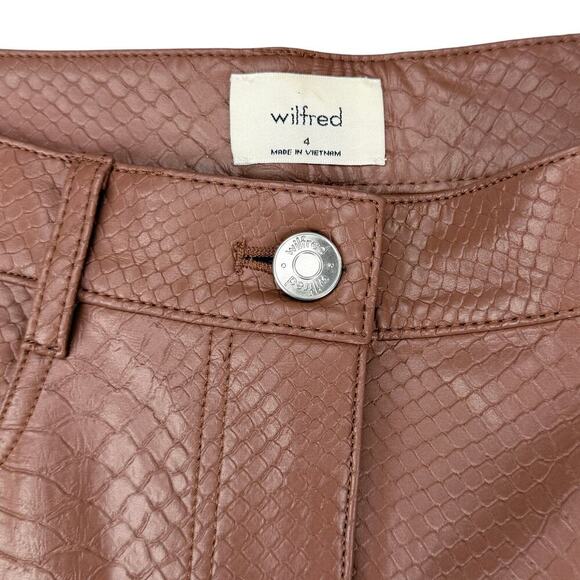 WILFRED Aritzia The Melina High Waisted Leather Python Pant Sz 4 Cognac - Picture 4 of 6